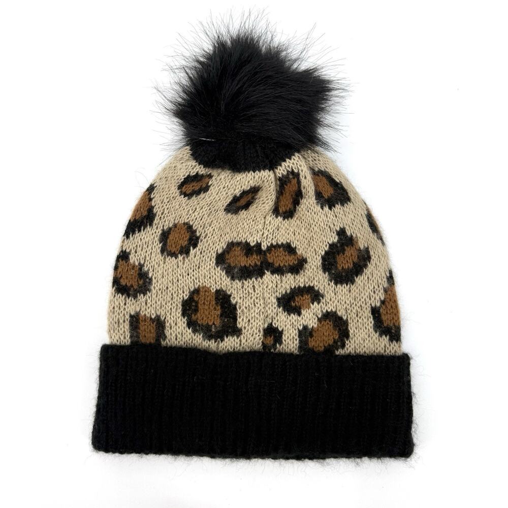TORRID POM POM CHEETAH LEOPARD ANIMAL PRINT BEANIE HAT CAP ONE SIZE